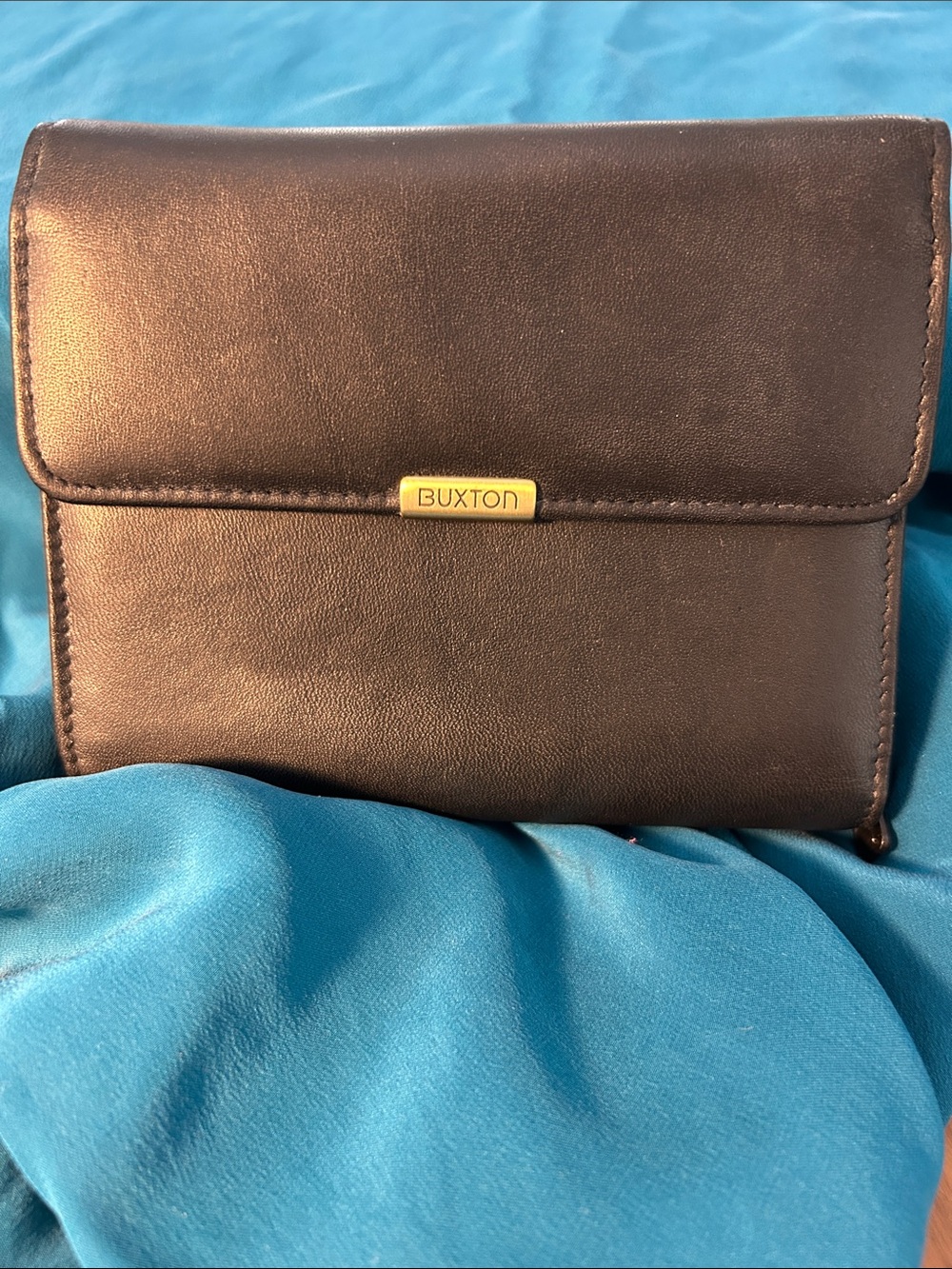 Buxton Black Leather Flap Wallet with Gold Accent